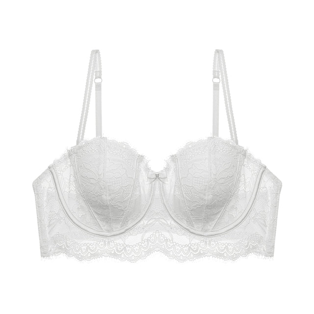 frugue Strapless Push Up Lace Sexy Bandeau Bra White US 32 A at   Women's Clothing store